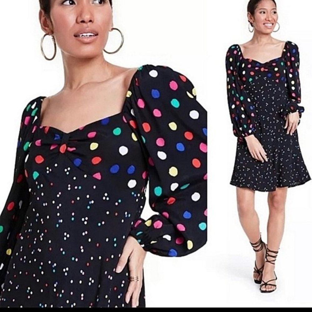 RIXO Black Multicolor Polka Dot Mini Dress